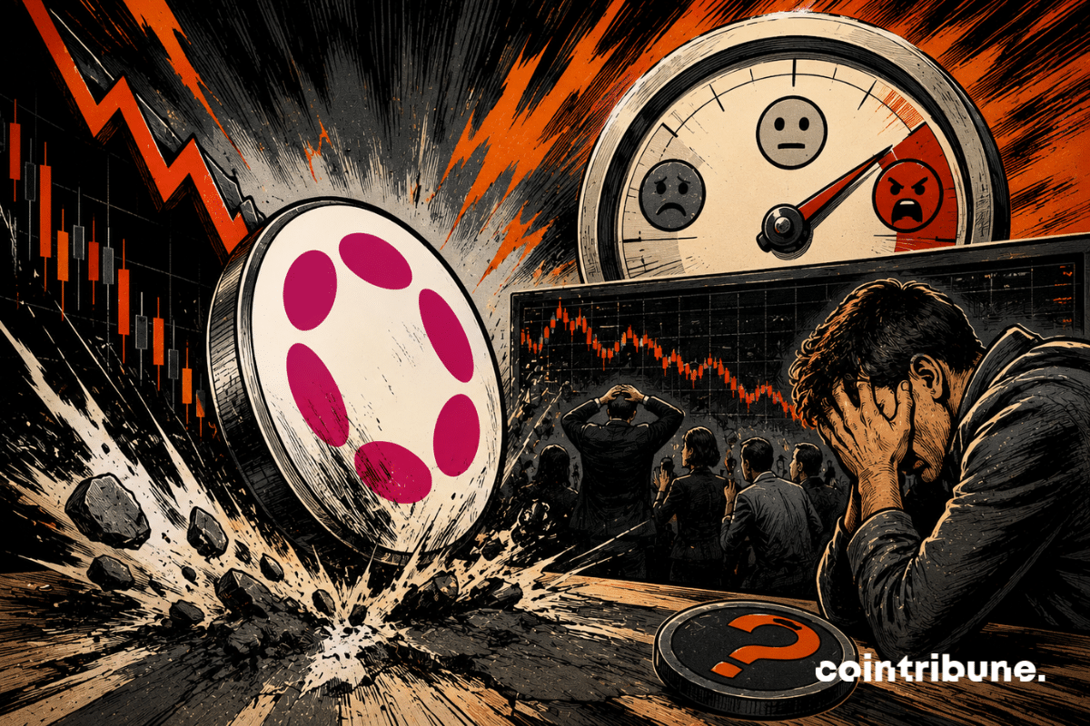 A Polkadot token is teetering under pressure, while anxious investors watch as fear grows and hope for a rebound.
