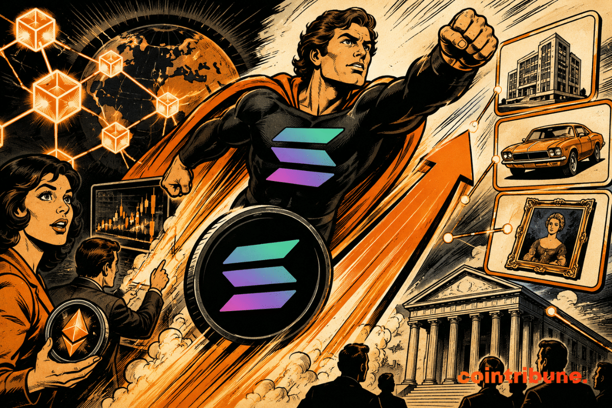 Illustration of Solana powered by the growth of DeFi, tokenized assets, and blockchain adoption in the financial sector