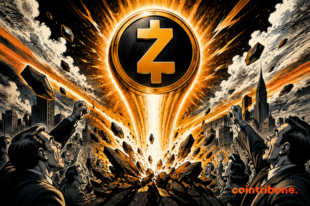 Zcash makes a triumphant comeback in a burst of light, as an ecstatic crowd celebrates its spectacular and unexpected return.