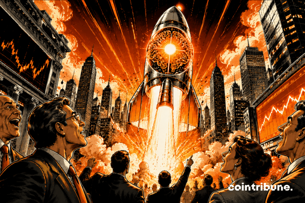 Anthropic’s AI rocket is taking off amid investor enthusiasm, symbolizing the spectacular rise in global tech valuations.