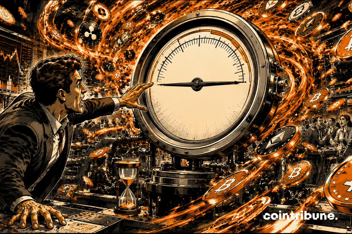 Un analyste perplexe observe un compteur figé malgré une tempête de volumes crypto, révélant un surprenant paradoxe de marché.