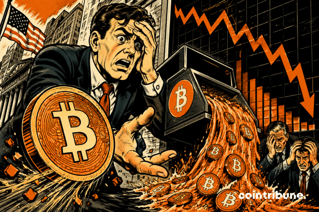 Inversor presa del pánico ante el desplome de los ETF de Bitcoin y del mercado