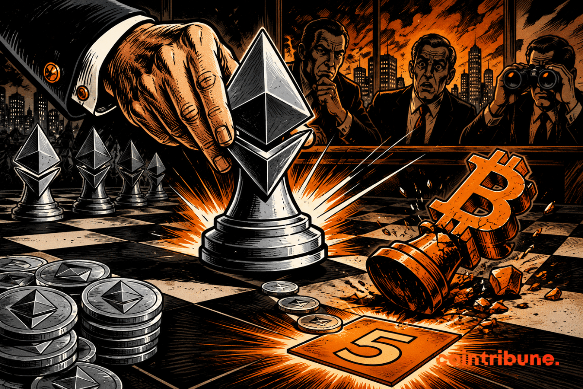 A hand moves Ethereum as Bitcoin collapses, with a 5% target in sight