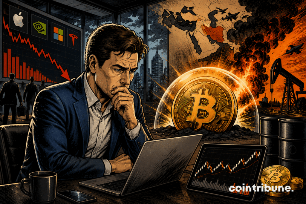 An investor closely observes Bitcoin's trajectory.