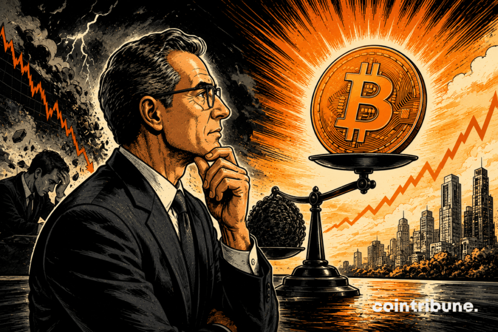 El CEO de BlackRock mira una moneda de Bitcoin con optimismo.