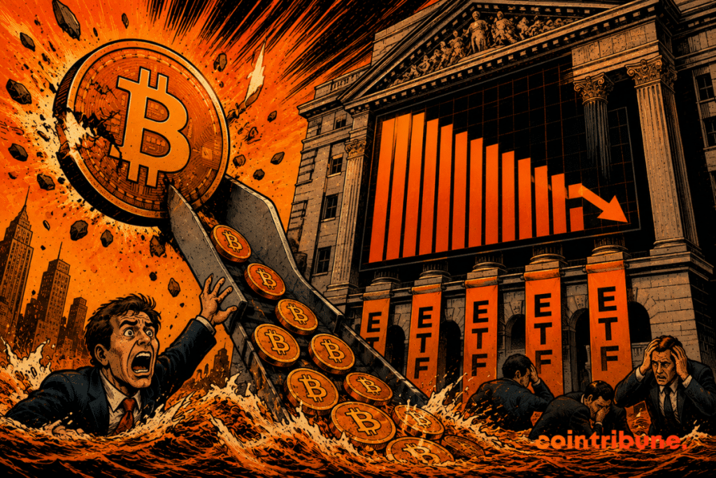 Une sortie de pièces de Bitcoin ce qui symbolise les retraits des ETF.