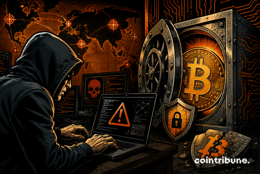 Un hacker essaye de trouver la clé d’un portefeuille Bitcoin.