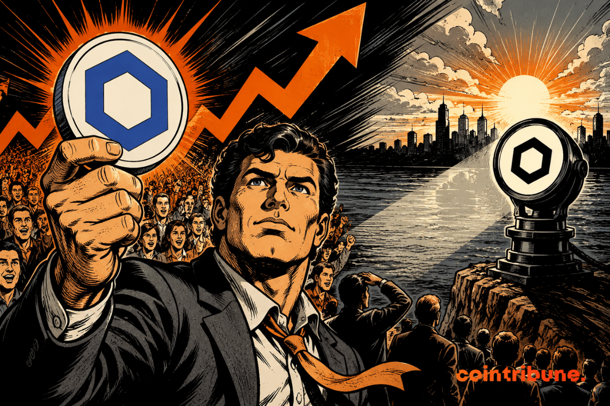 Illustration of Chainlink surpassing 900,000 LINK holders while the price trades below a key resistance level.