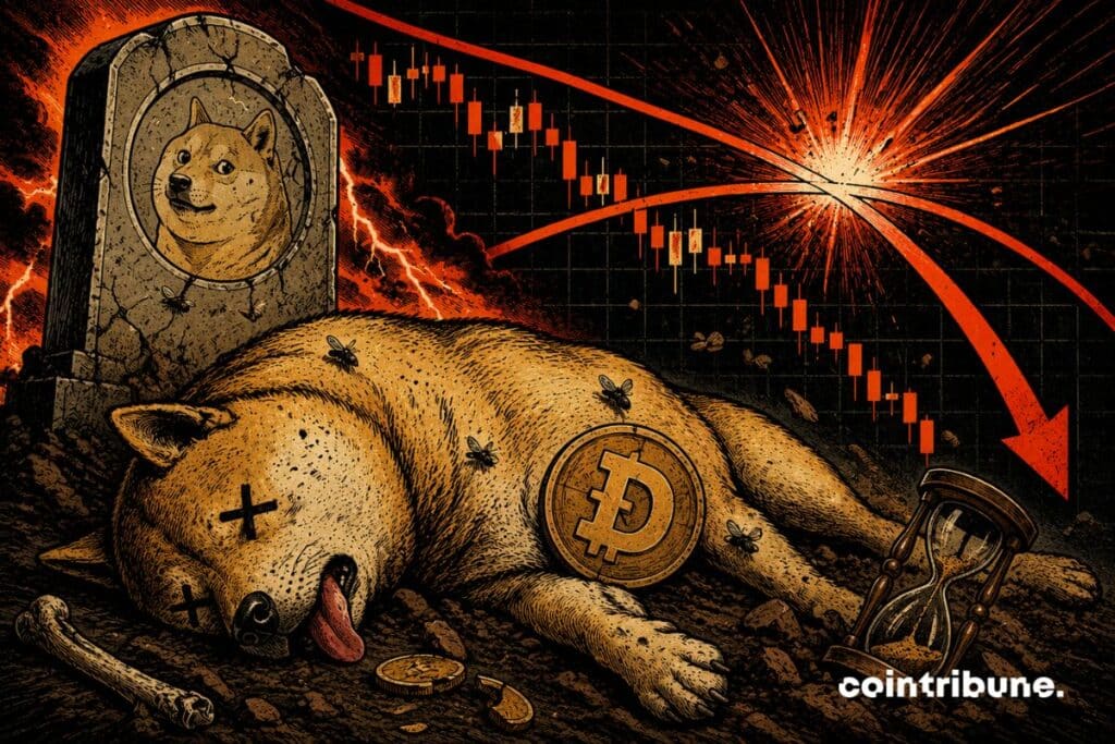 Dogecoin facing a "death cross" on its crypto chart.