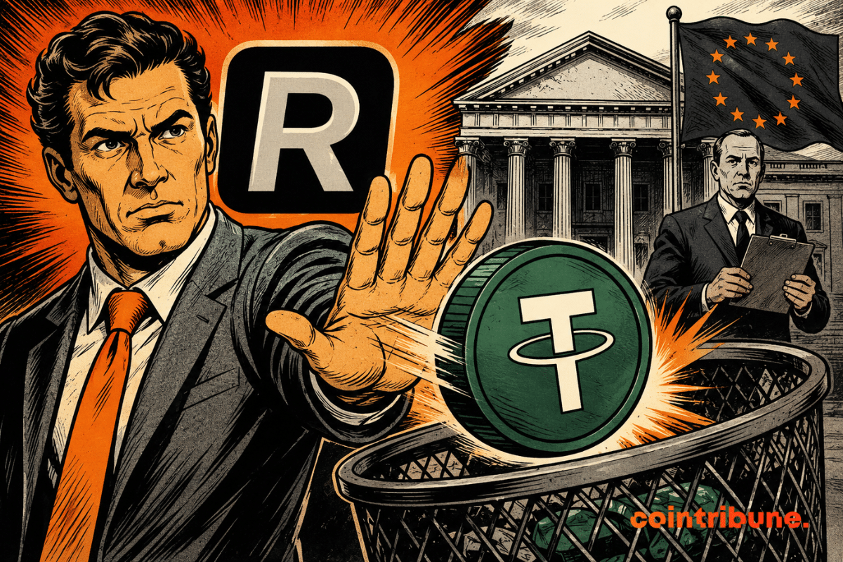 Illustration of Revolut removing USDT from its platform against the backdrop of European MiCA regulation.