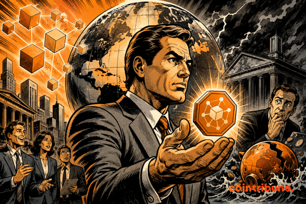 Illustration depicting the tokenization of the global financial system as the IMF highlights the role of political decisions in shaping digital assets and financial market infrastructure.