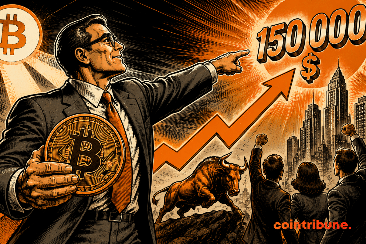 A confident executive anticipates strong growth for Bitcoin, while investors celebrate a new surge fueled by optimism.