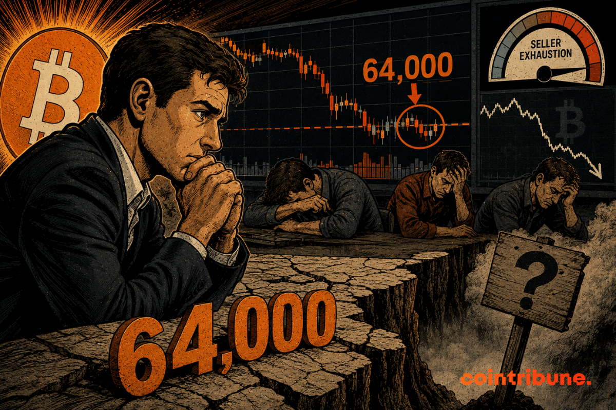 Des investisseurs épuisés observent Bitcoin stagner autour de 64 000 dollars, tandis que la baisse ralentit sans confirmer un véritable plancher.