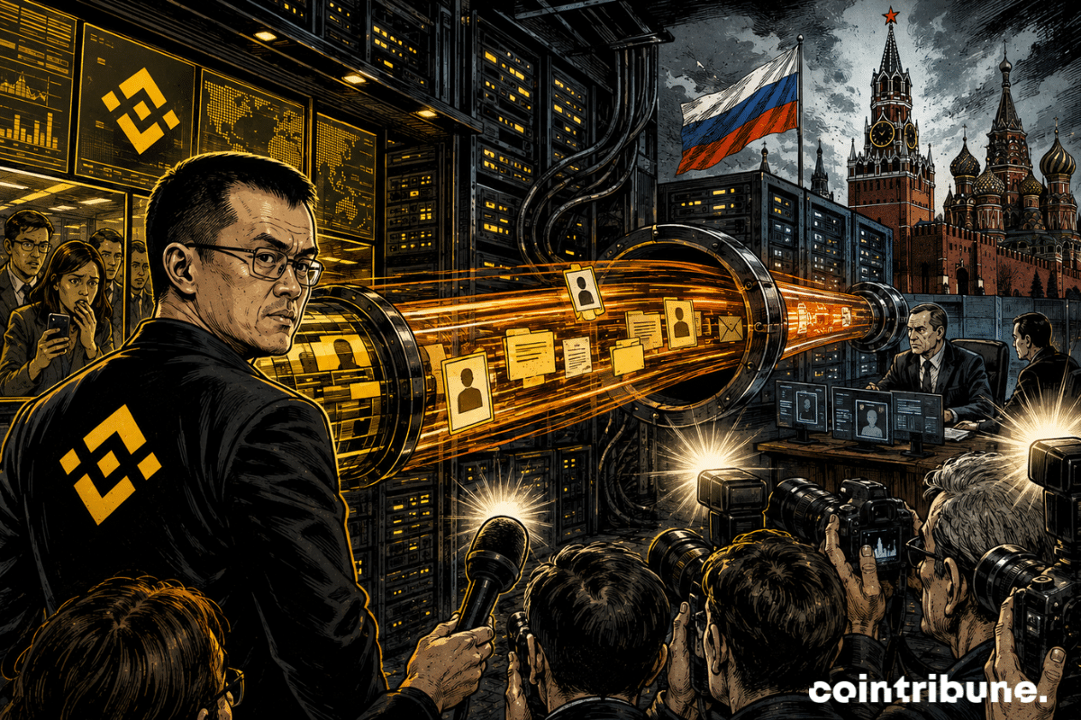 Un flux de données relie des serveurs Binance à une infrastructure russe sous le regard de journalistes.