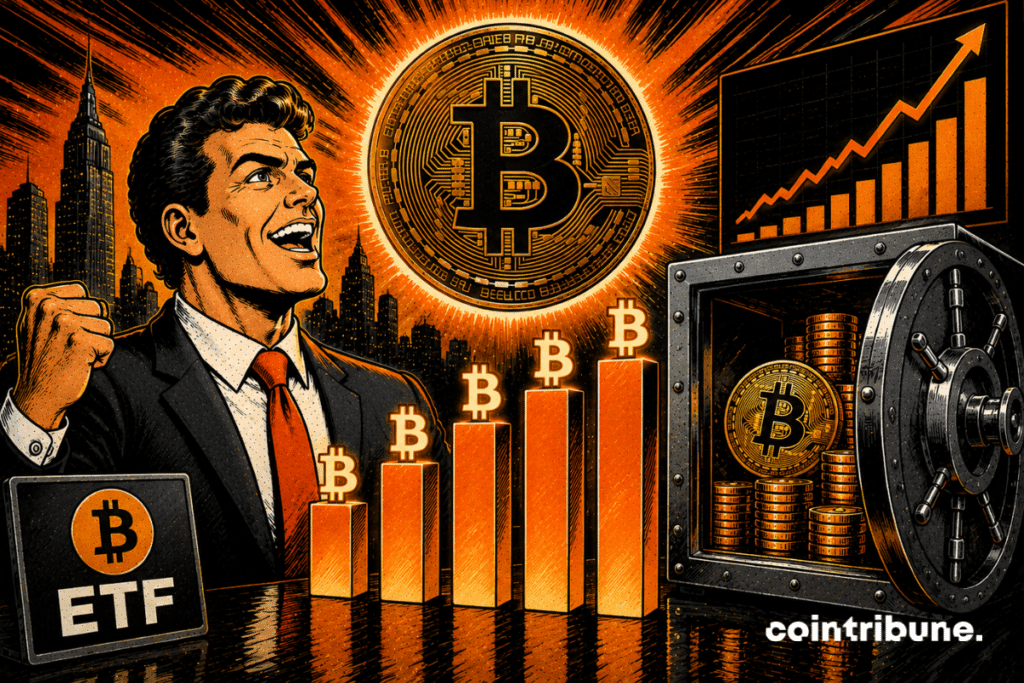 Les ETF Bitcoin explosent sous le regard euphorique d'un investisseur institutionnel.