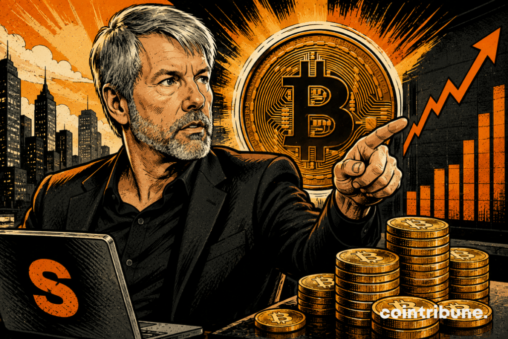 Michael Saylor observe attentivement le graphique du Bitcoin.