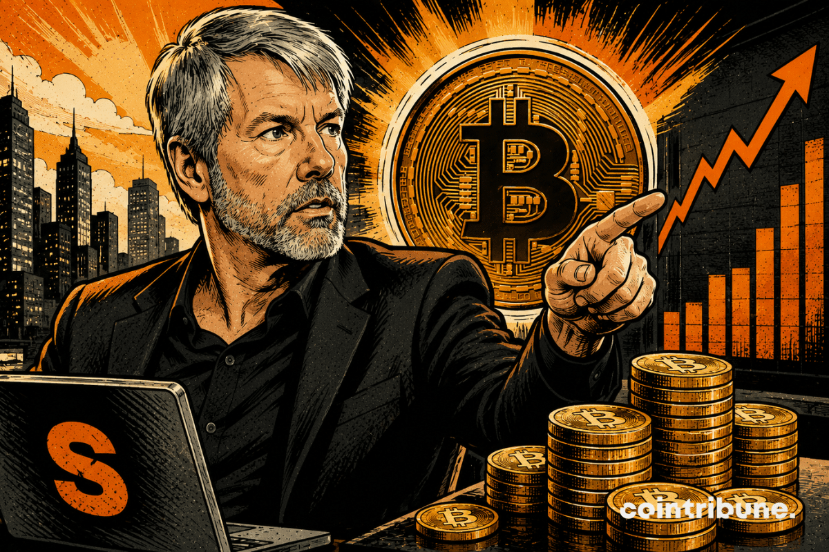 Michael Saylor observe attentivement le graphique du Bitcoin.