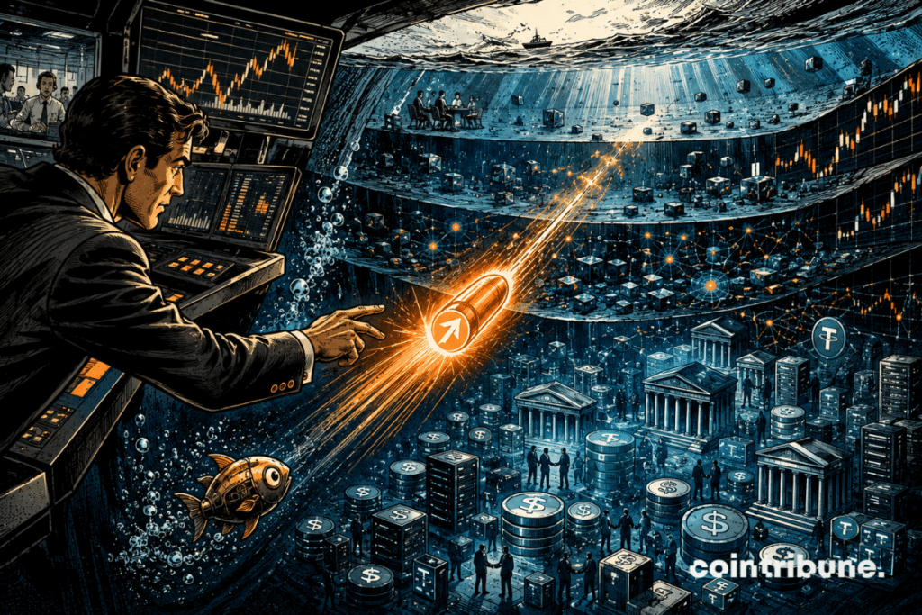 A Bitget trader sends a CFD order into deeper digital market liquidity, illustrating faster execution and expanded liquidity access.