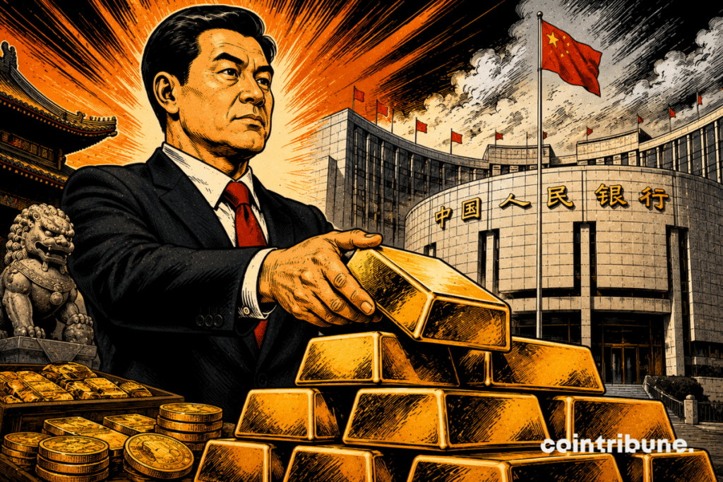 A Governor of the People's Bank of China presents gold bars.
