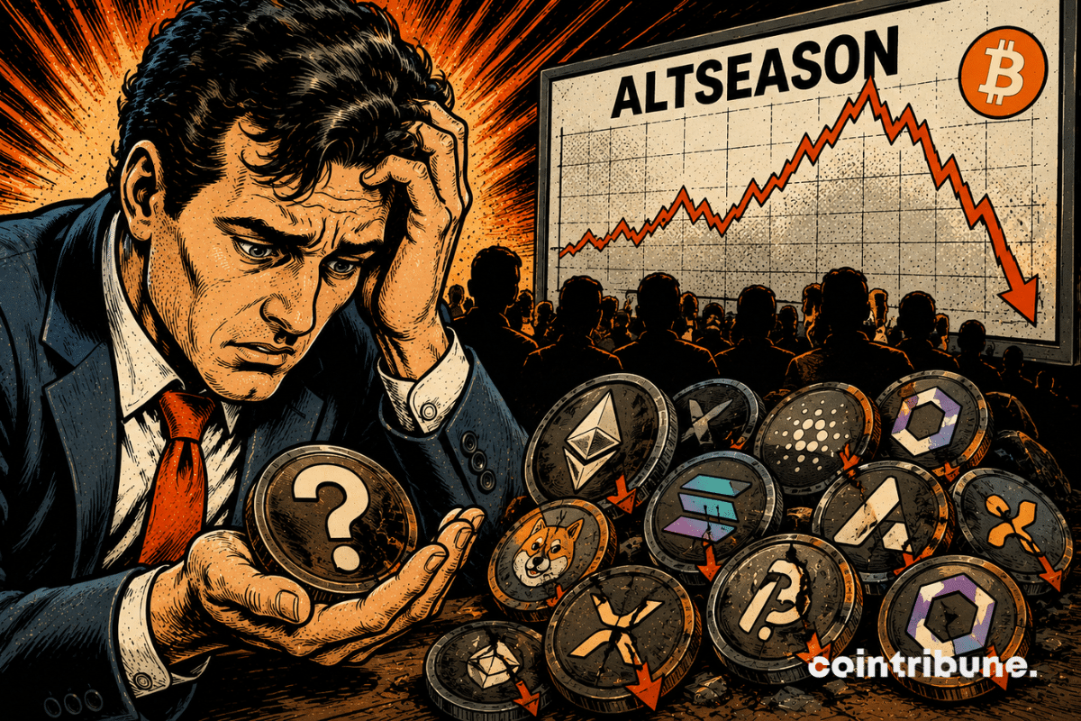 Un investisseur crypto en plein doute face à la chute des altcoins.