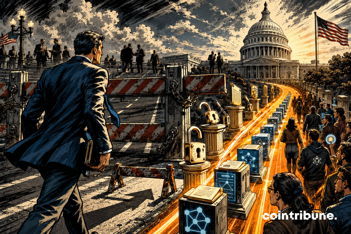 Un dirigeant crypto contourne une route bloquée vers le Capitole en empruntant une voie réglementaire lumineuse.