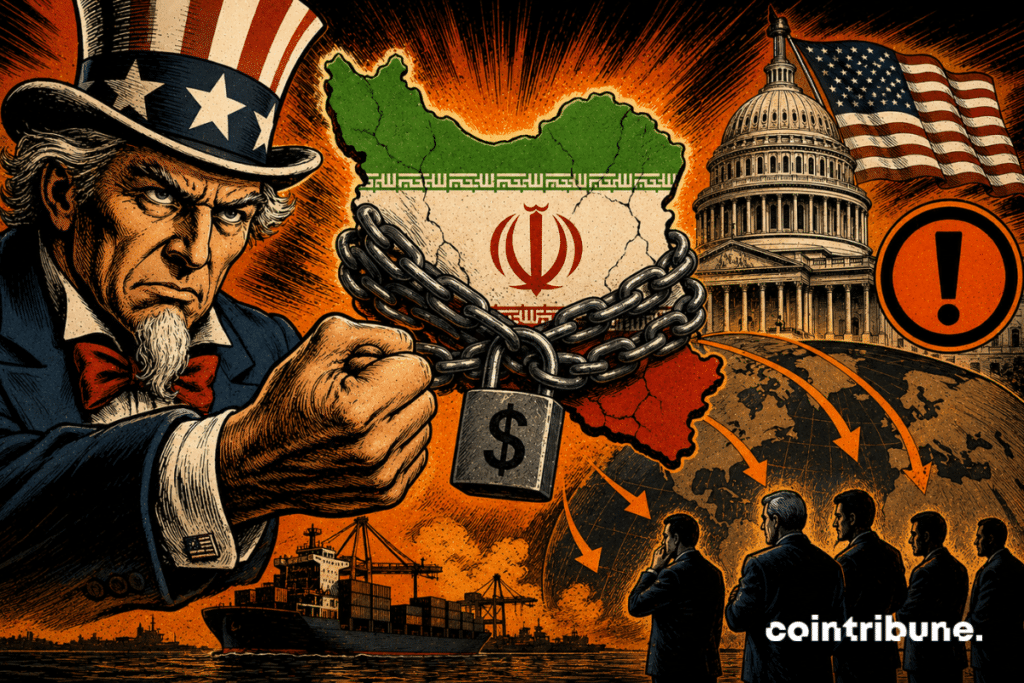 L'Oncle Sam de Washington enchaîne une carte géographique de l'Iran.