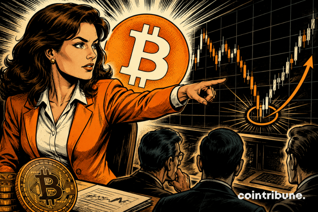 Katie Stockton analyse un graphique du Bitcoin et identifie un possible point bas majeur après une longue phase de baisse.