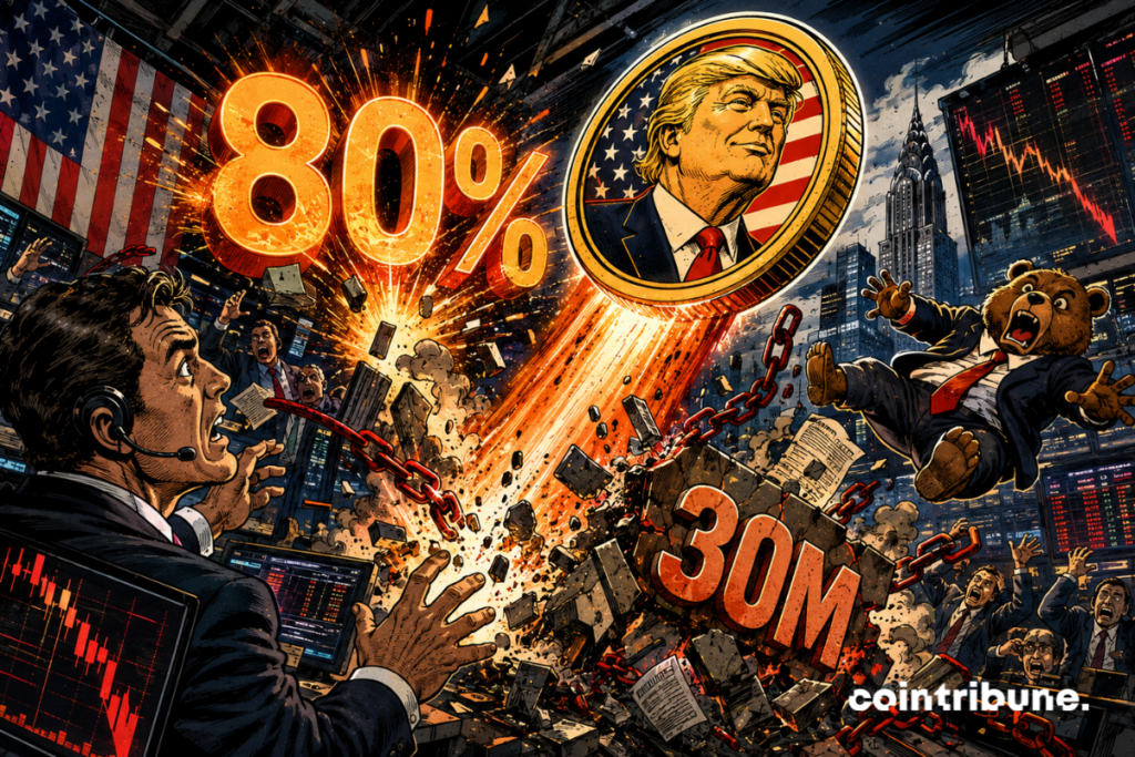 Une pièce Trump s’envole de 80 % tandis qu’un bloc marqué 30M explose au milieu de traders paniqués.
