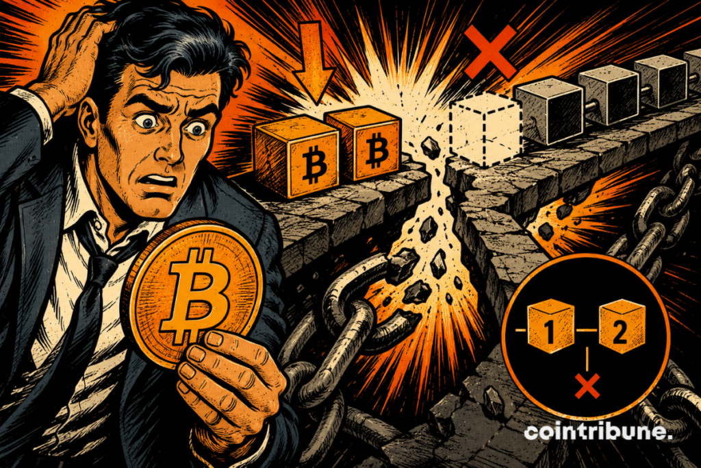 Le fork BIP-110 de Bitcoin s’effondre après seulement deux blocs, illustrant une blockchain fracturée, un réseau instable et une communauté inquiète.