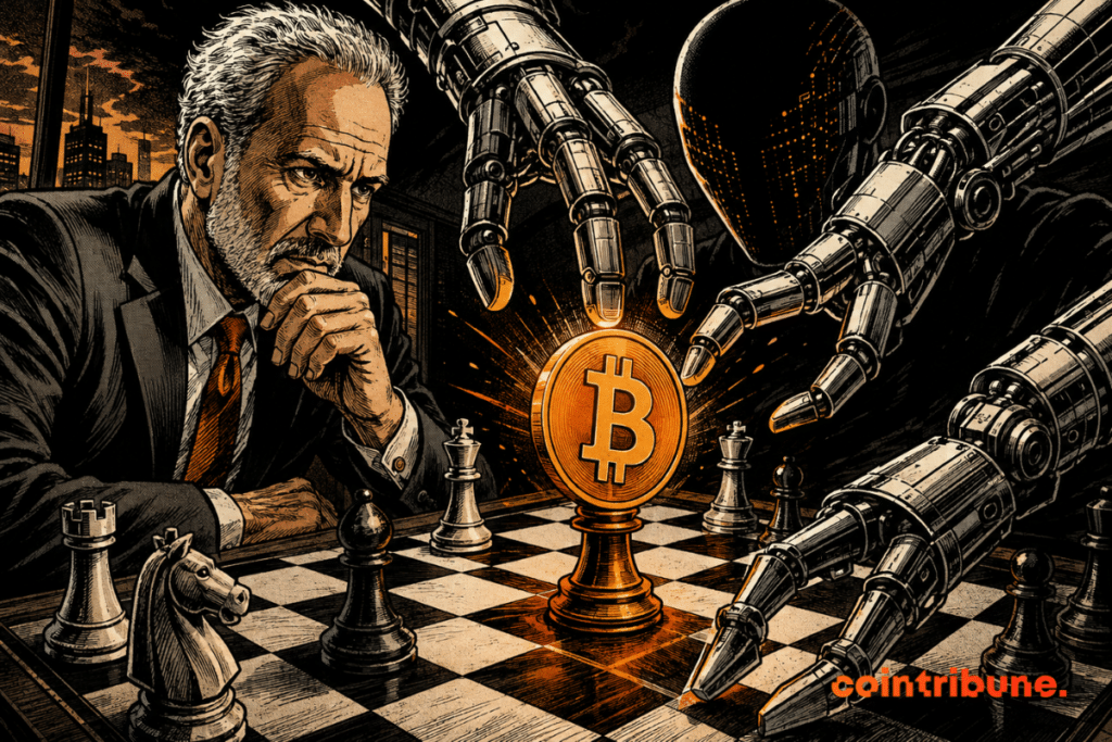 Peter Schiff affronte une intelligence artificielle (IA) menaçant Bitcoin sur un échiquier