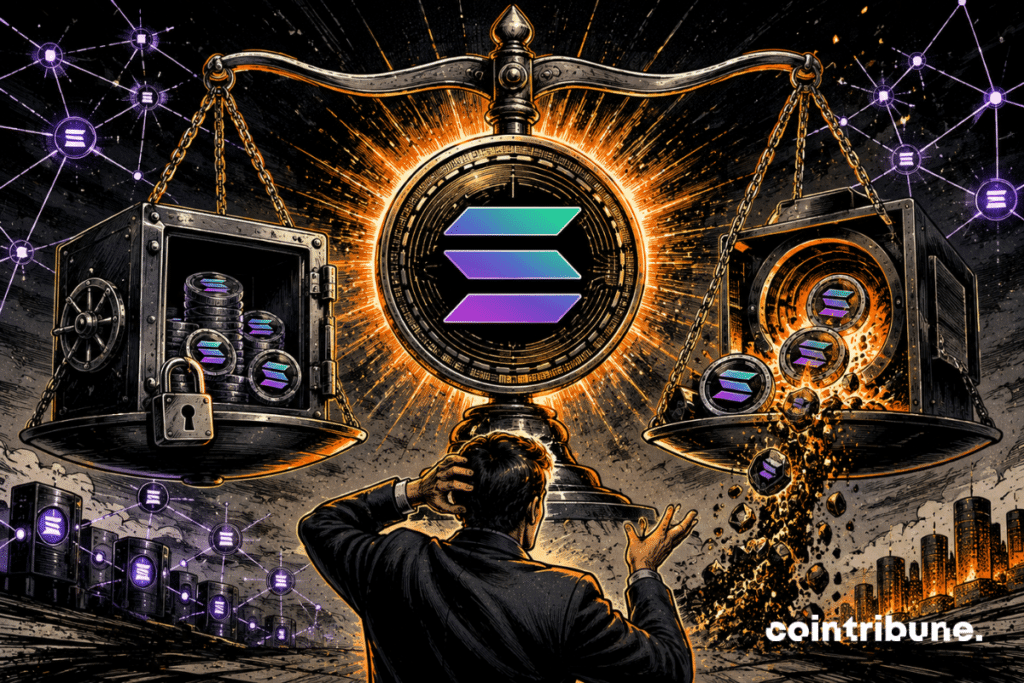 Solana is torn between maintaining staking and reducing the supply of SOL, while an investor watches a blockchain balance teetering on the brink of a tipping point.