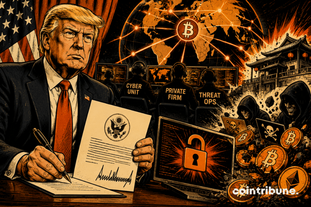 Trump is enlisting private companies to track down fraudulent foreign crypto networks, combining cybersecurity, Bitcoin, hacking, and a digital offensive.
