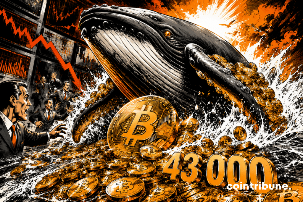 Une baleine émerge des flots tandis qu’elle accumule 43 000 bitcoins sous le regard d’investisseurs face au retournement du marché.
