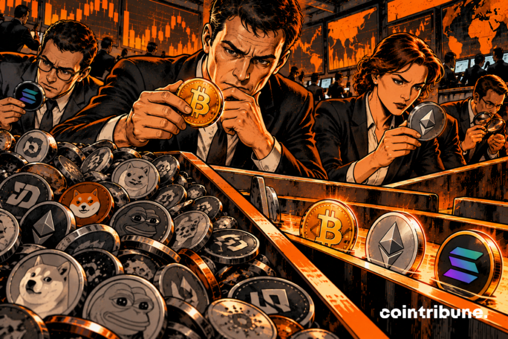 Traders under pressure selecting cryptos.