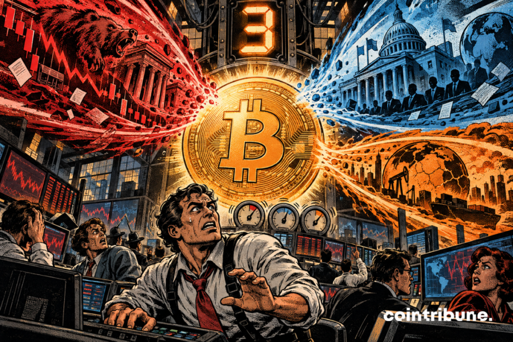Bitcoin at the center of three shockwaves as crypto traders watch a tense market.