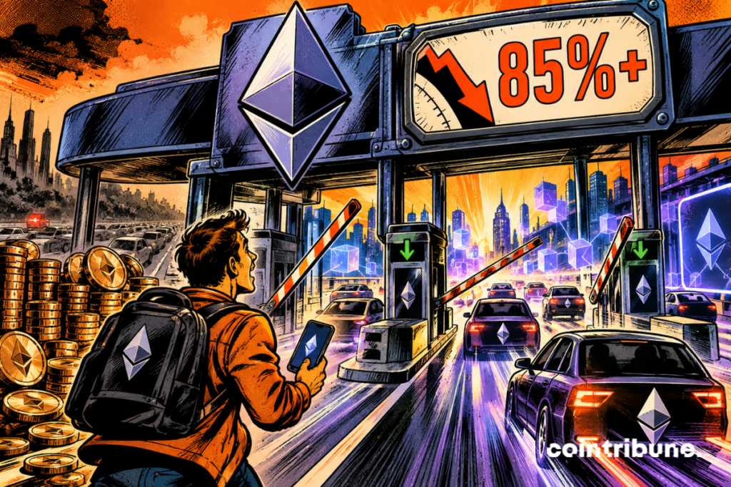 Un peaje de Ethereum se abre bajo un indicador de caída del 85 %, mientras las transacciones cripto se aceleran.