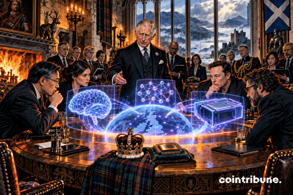 King Charles chairs an AI roundtable at a Scottish castle, surrounded by technology leaders.