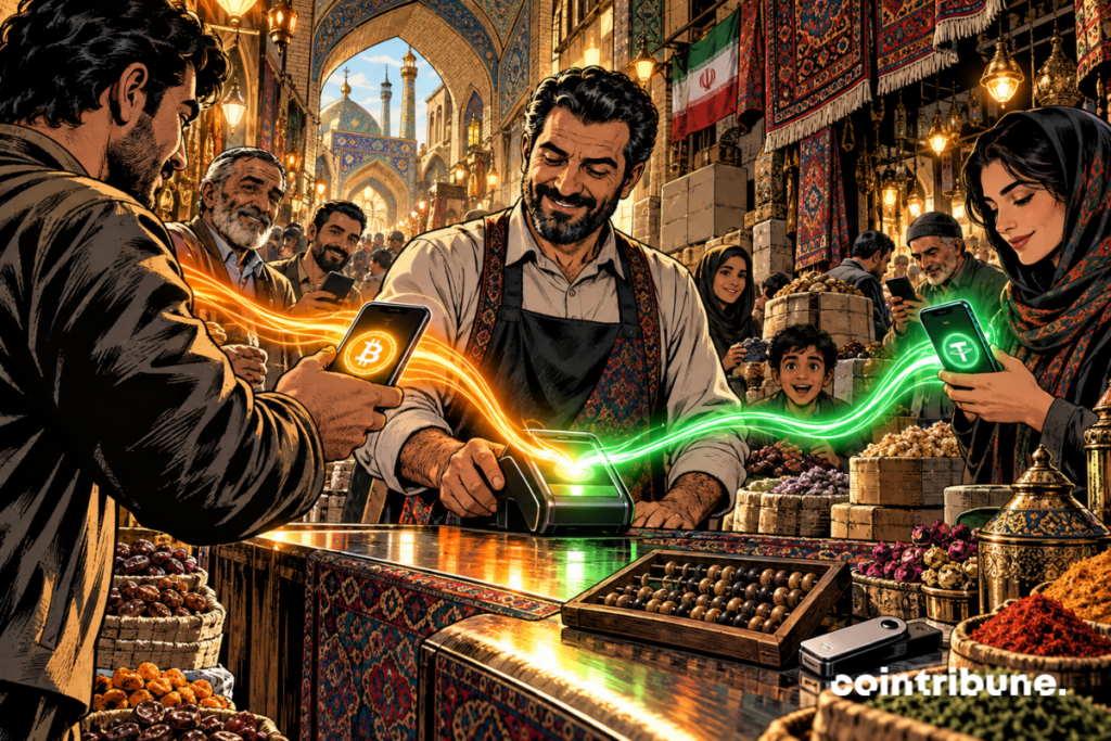 Des commerçants iraniens utilisent la crypto : Bitcoin et USDT pour régler des achats dans un bazar.