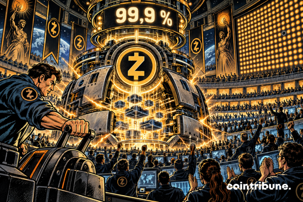 Une communauté crypto active une mise à niveau Zcash autour d’un compteur affichant 99,9 %.