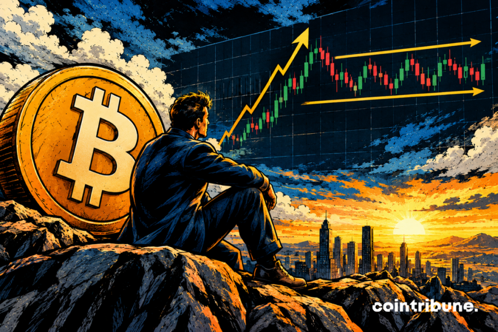 Bitcoin consolide autour de 84 000 dollars avec un graphique montrant une résistance et une possible reprise haussière.