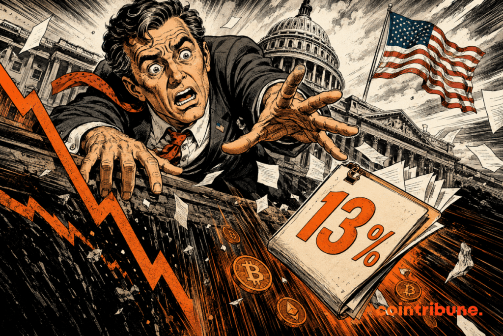 A U.S. lawmaker outside the Capitol tries to hold back a crypto bill as its chances of passing fall to 13%