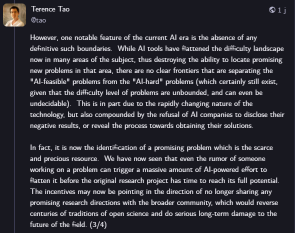 Excerpt from Terence Tao's statement on AI use in mathematics. Source: Mathstodon