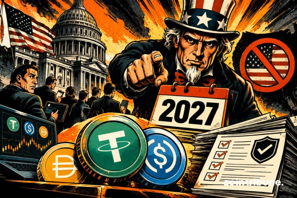 En appliquant le GENIUS Act, l'OCC exige la conformité des émetteurs de stablecoins d'ici 2027. L'interdiction crypto sera immédiate aux USA.