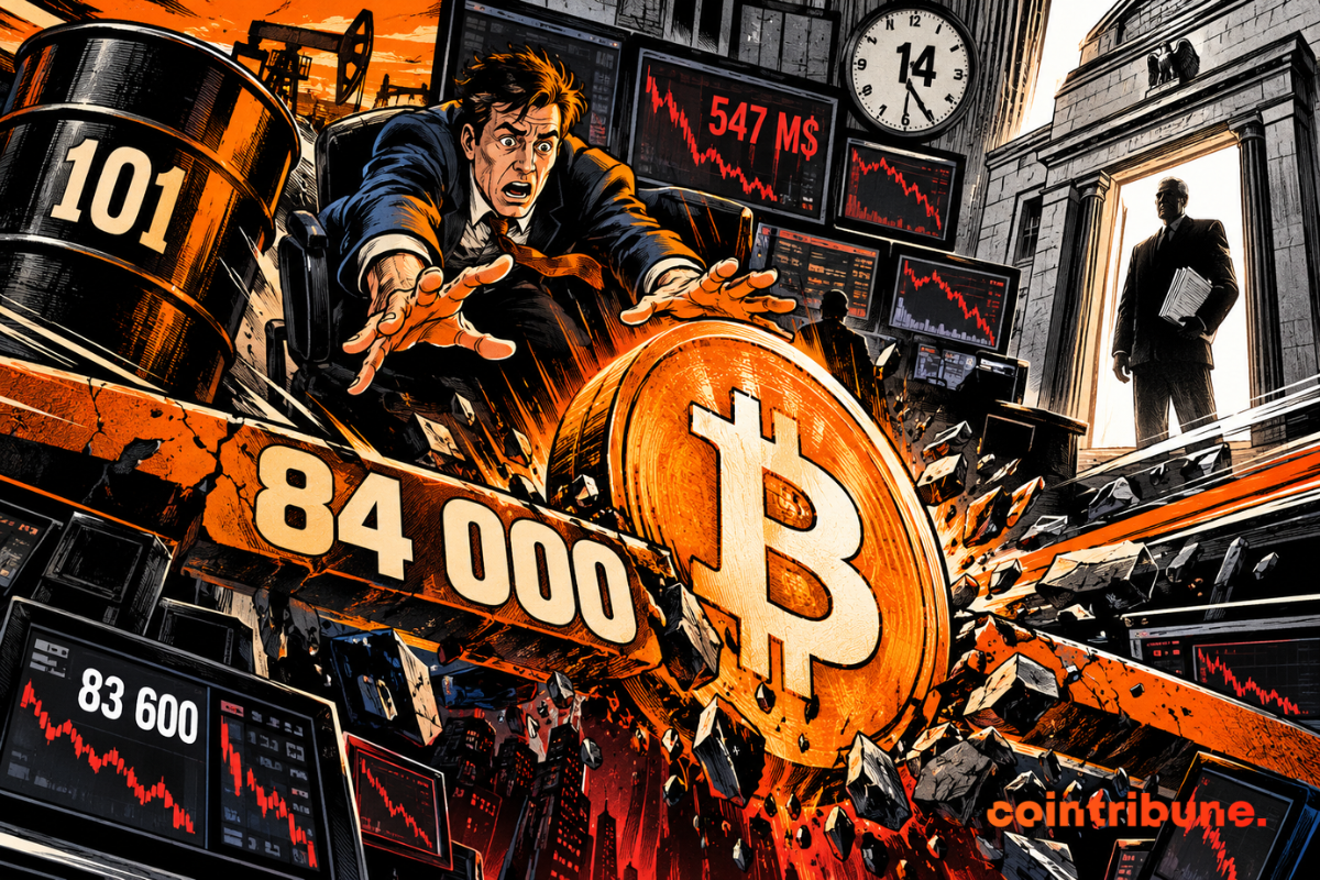 Bitcoin chute sous 84 000 $ avec 547 M$ de liquidations crypto
