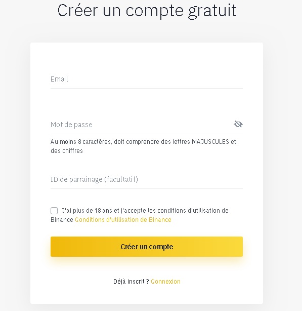 Création d'un compte sur Binance