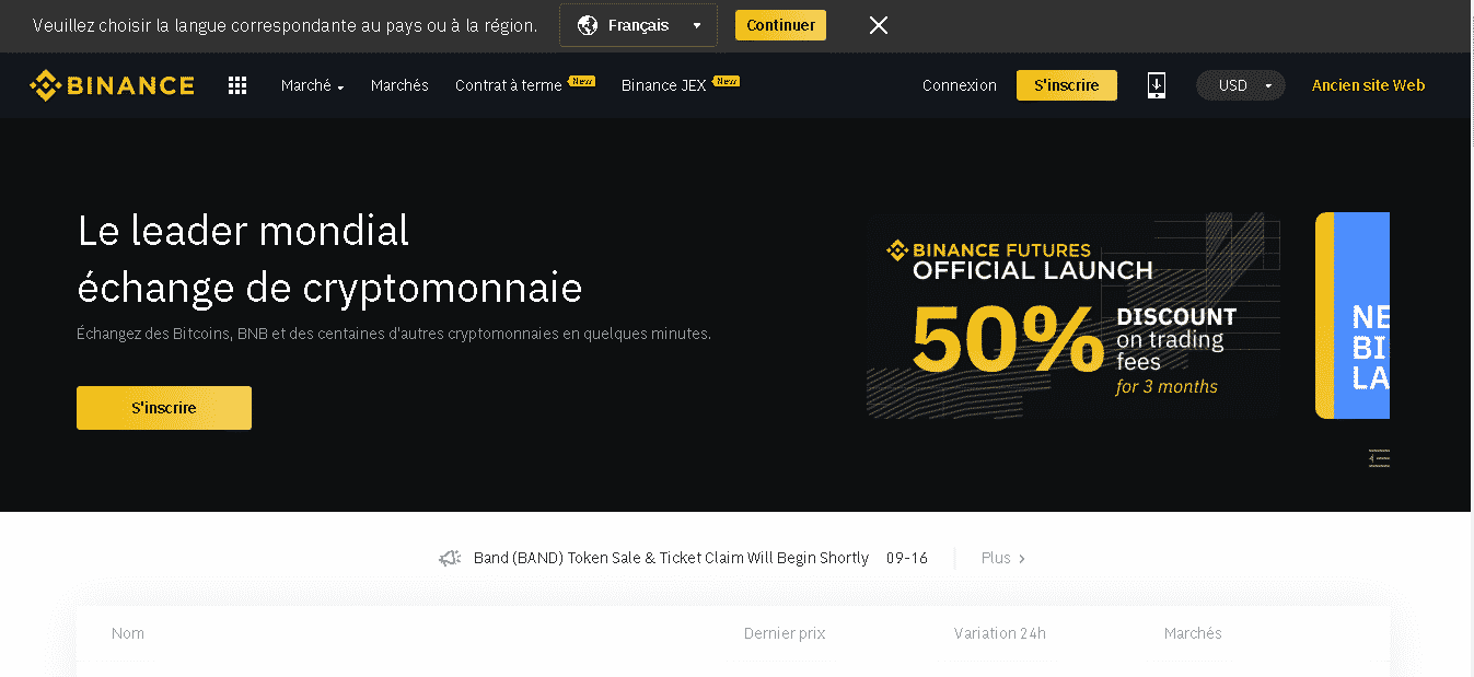 Binance est la première plateforme dont il faut penser pour acheter du BNB