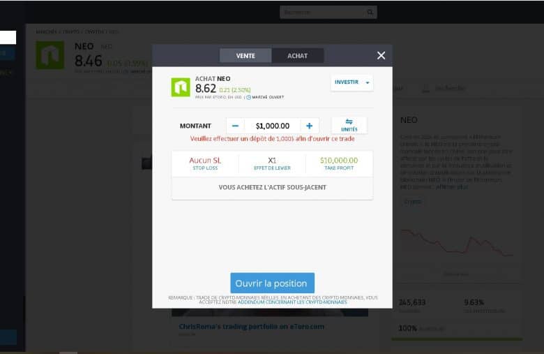 Acheter le NEO sur eToro