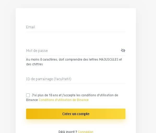 L'inscription sur Binance se fait rapidement