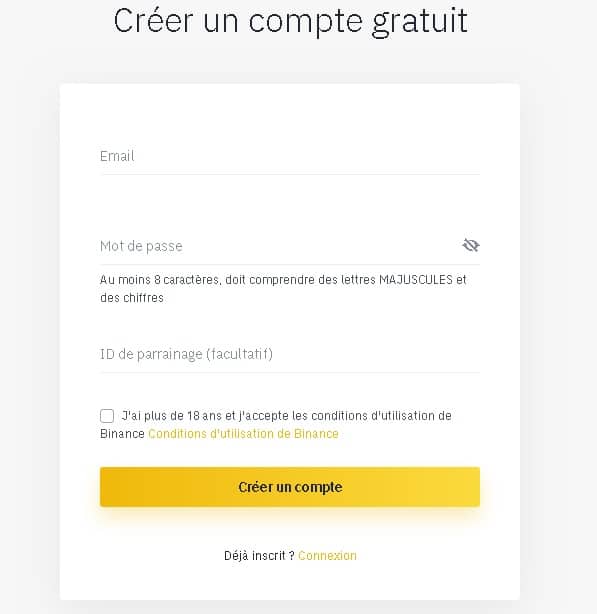 S'inscrire sur Binance est très rapide