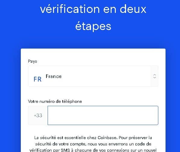 Configuration de vérification en deux étapes sur Coinbase